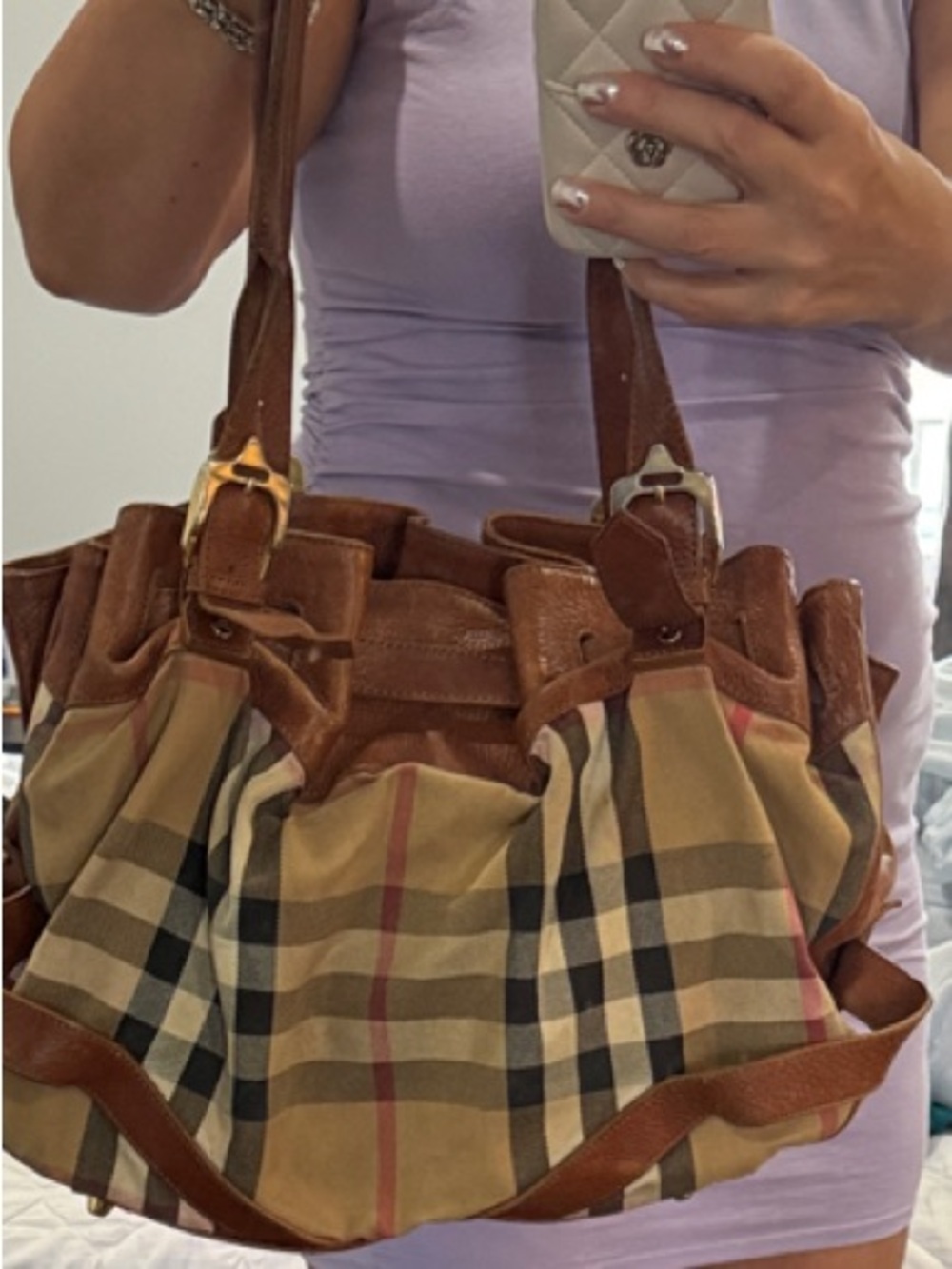 Burberry Manor Bag Quilted House Check Canvas Shoulder Bag